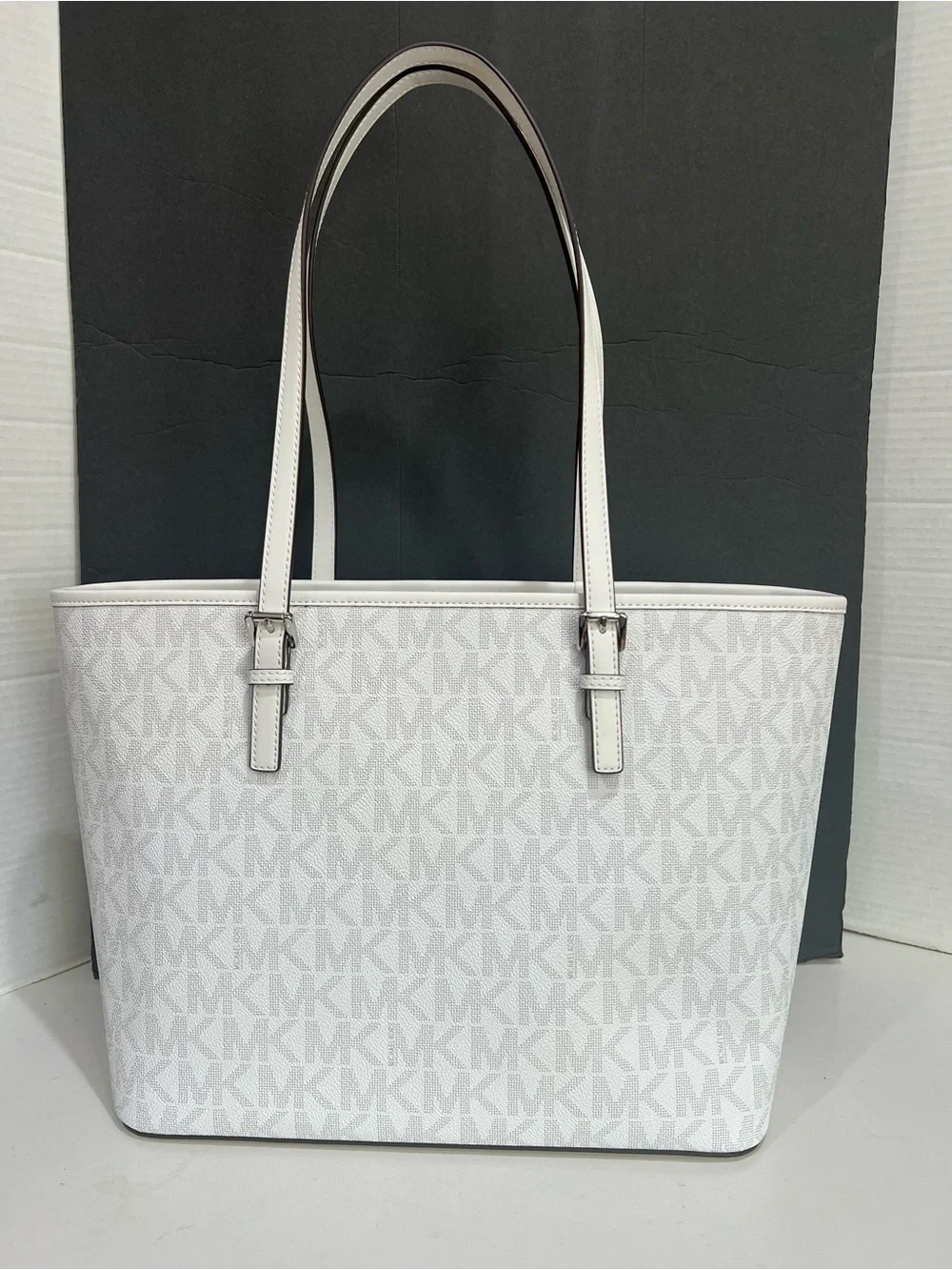 Michael Kors Jet Set Opt/Allum Tote Shoulder Handbag Logo Hang Charm NEW!